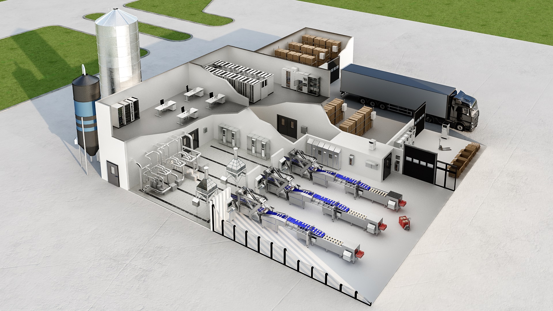Integrated food factory layout